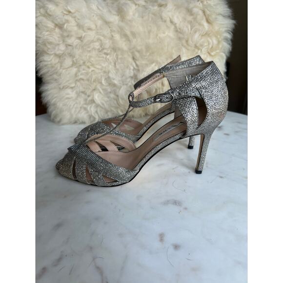 Nina New York Silver Sparkle Strappy Heels 9.5 - Picture 4 of 8
